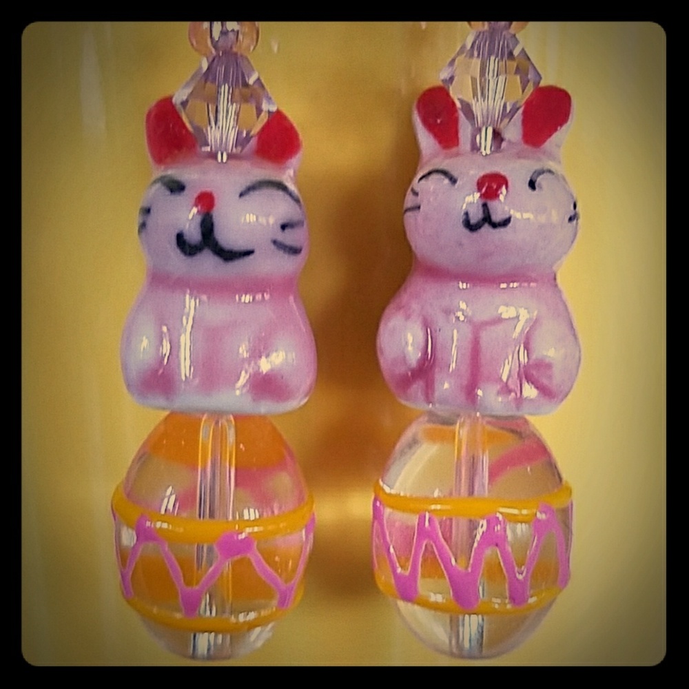 PORCELAIN BUNNIES HANDCRAFTED GLASS LAMPWORK EGGS